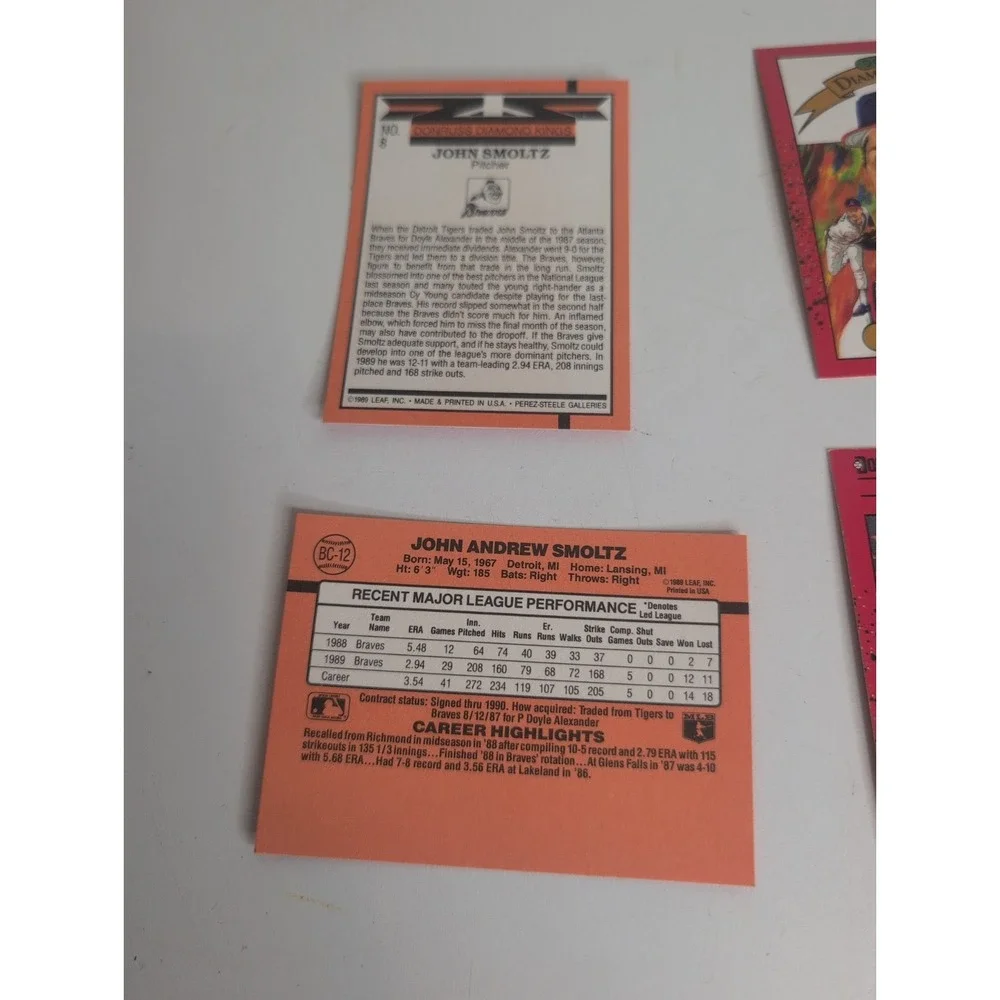 Lot Of 12 John Smoltz/ Tom Glavin Error #BC-12, 8 Gradable 1990 Donruss Cards